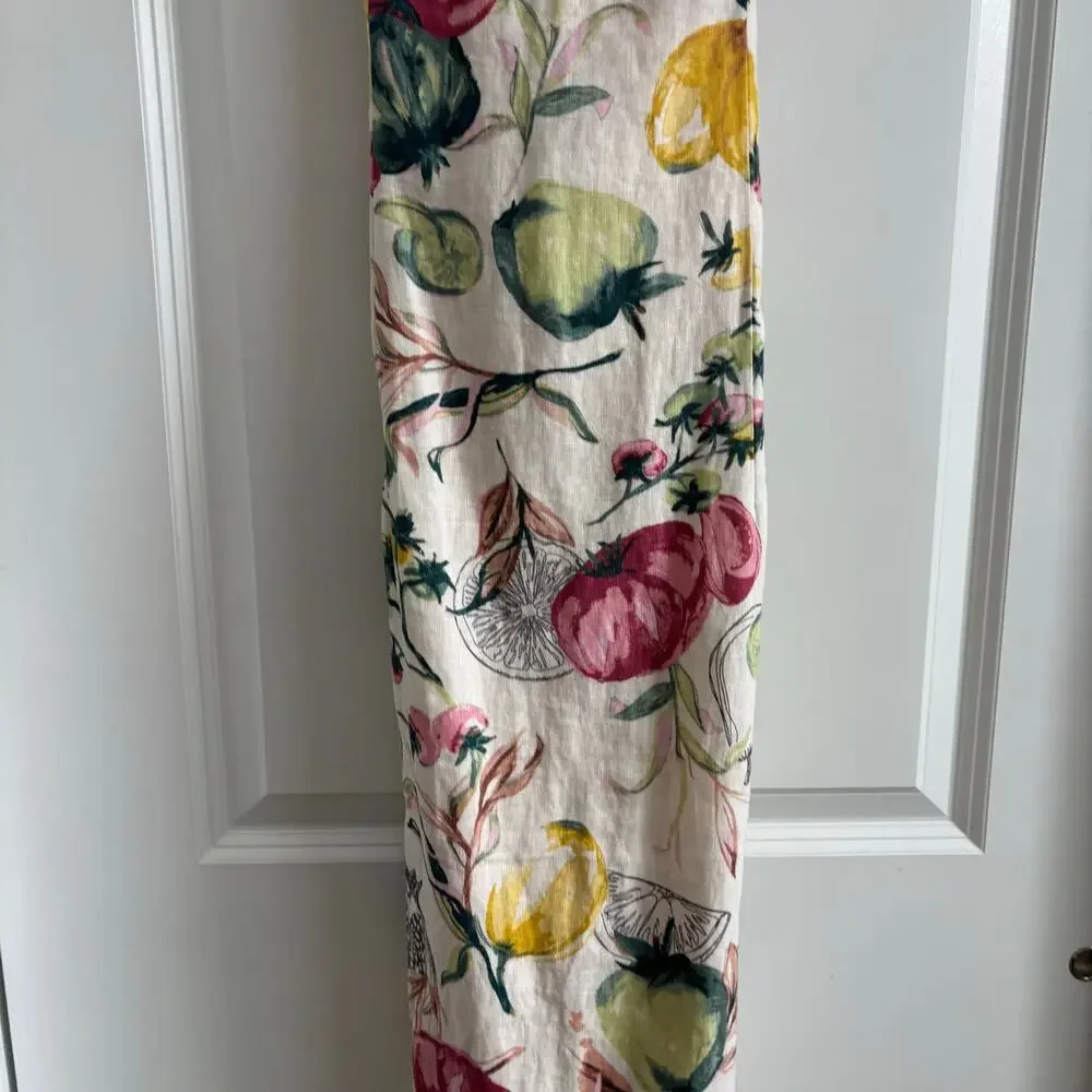 NWT Abercrombie & Fitch Premium Linen Cutout Midi Dress Vegetable Print Medium
